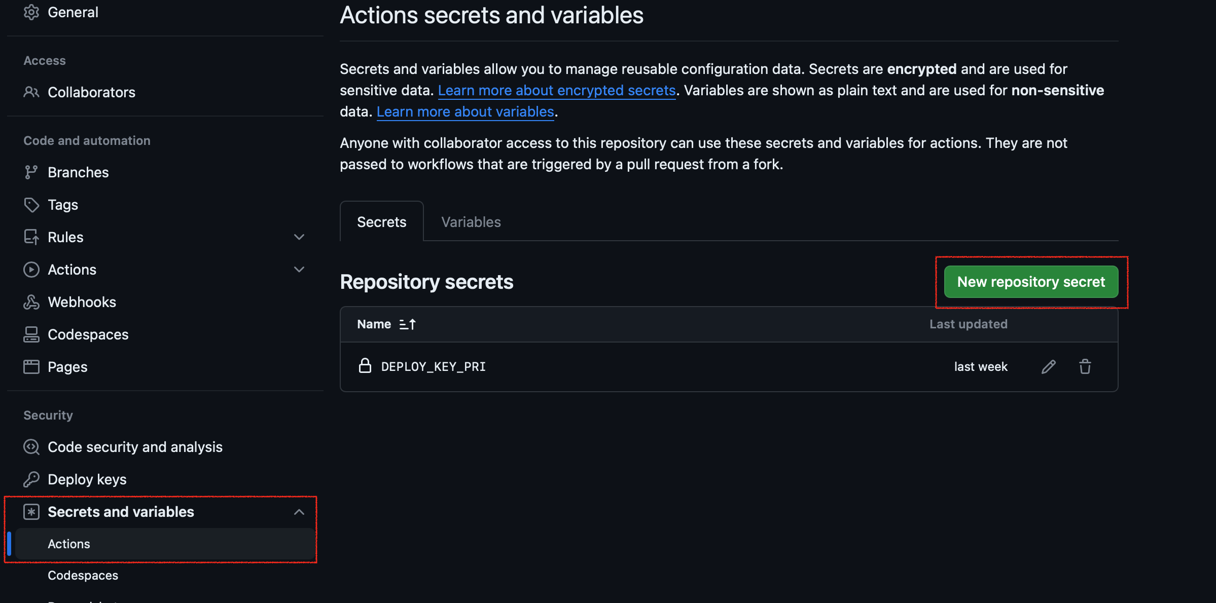 secrets setting